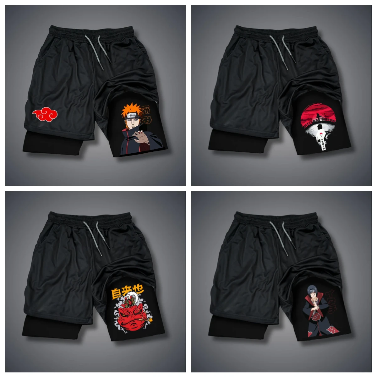 

2025 New Anime Printed Shorts Man Naruto Women's Casual Sports Gym Shorts Double-Layer 2-in-1 Pants Quick-Drying Beach Shorts