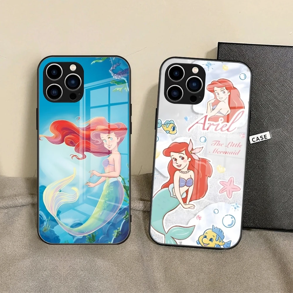 Disney L-little Mermaid Phone Case For IPhone 15 Pro Max14 Pro 12 11 13 16 X XR XS 8 7 Plus SE Tempered Glass Back Cover