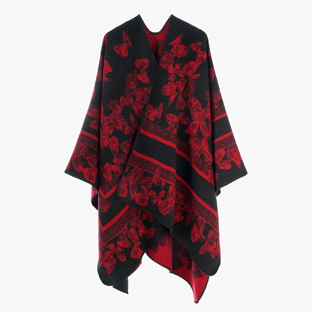 Poncho Retro Ethnic Style Autumn/Winter Women's Butterfly Print Cape Travel Photography Cold Weather Outerwear Cloak