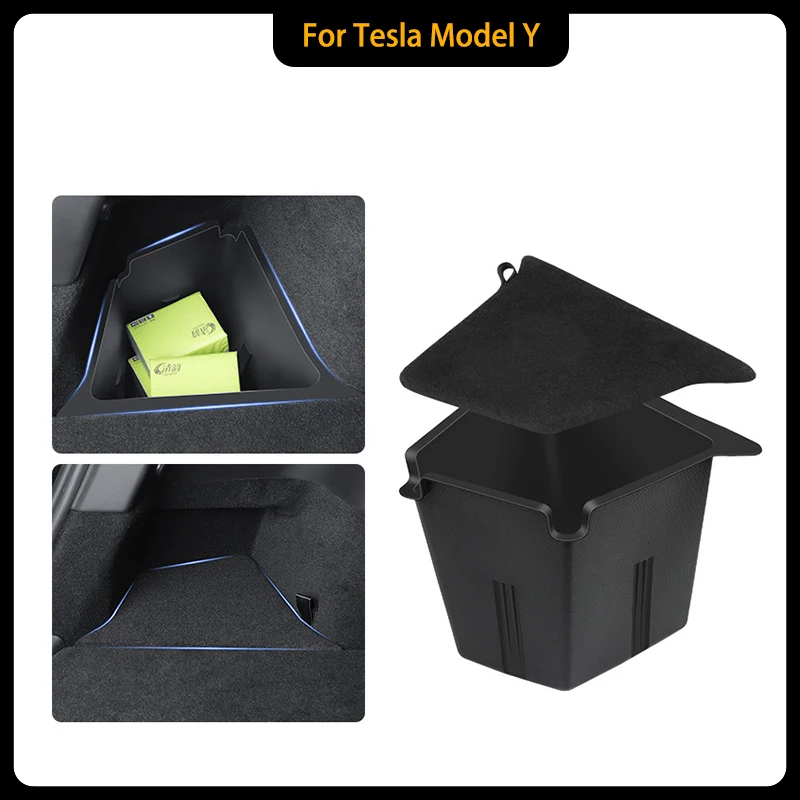 

For tesla model y back trunk storage box Hollow Cover Organizer Flocking Mat Partition Board TPE Box Carpet Lids Stowing Tidying