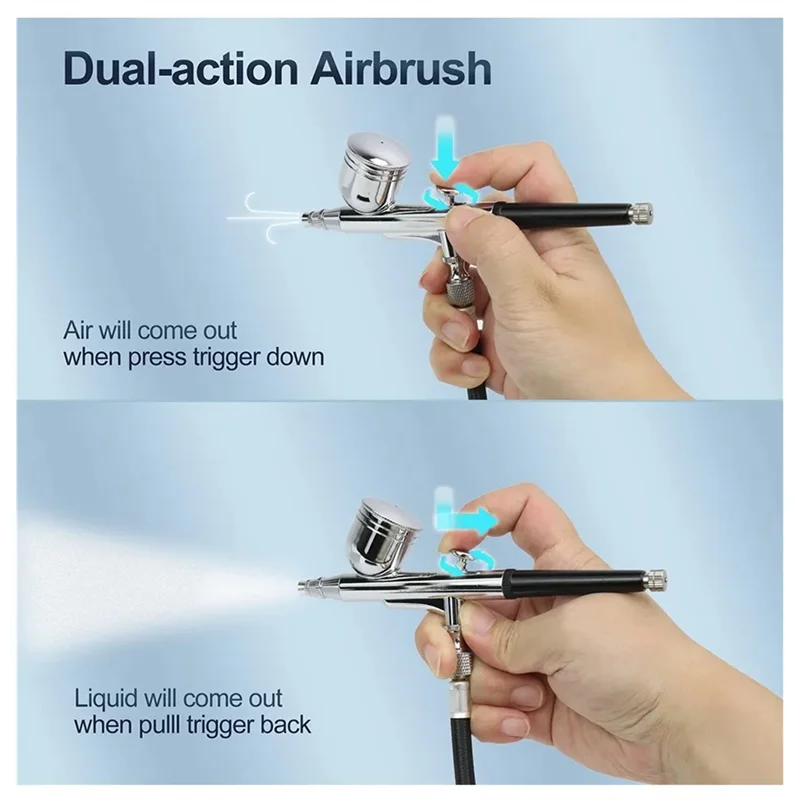 ชุดแอร์บรัชแบบชาร์จไฟได้ ABFI แบบสองหัวฉีด พร้อมปั๊มลมและไฟแสดงสถานะแบตเตอรี่ สำหรับแต่งหน้า ระบายสี ทำเค้ก และตัดผม