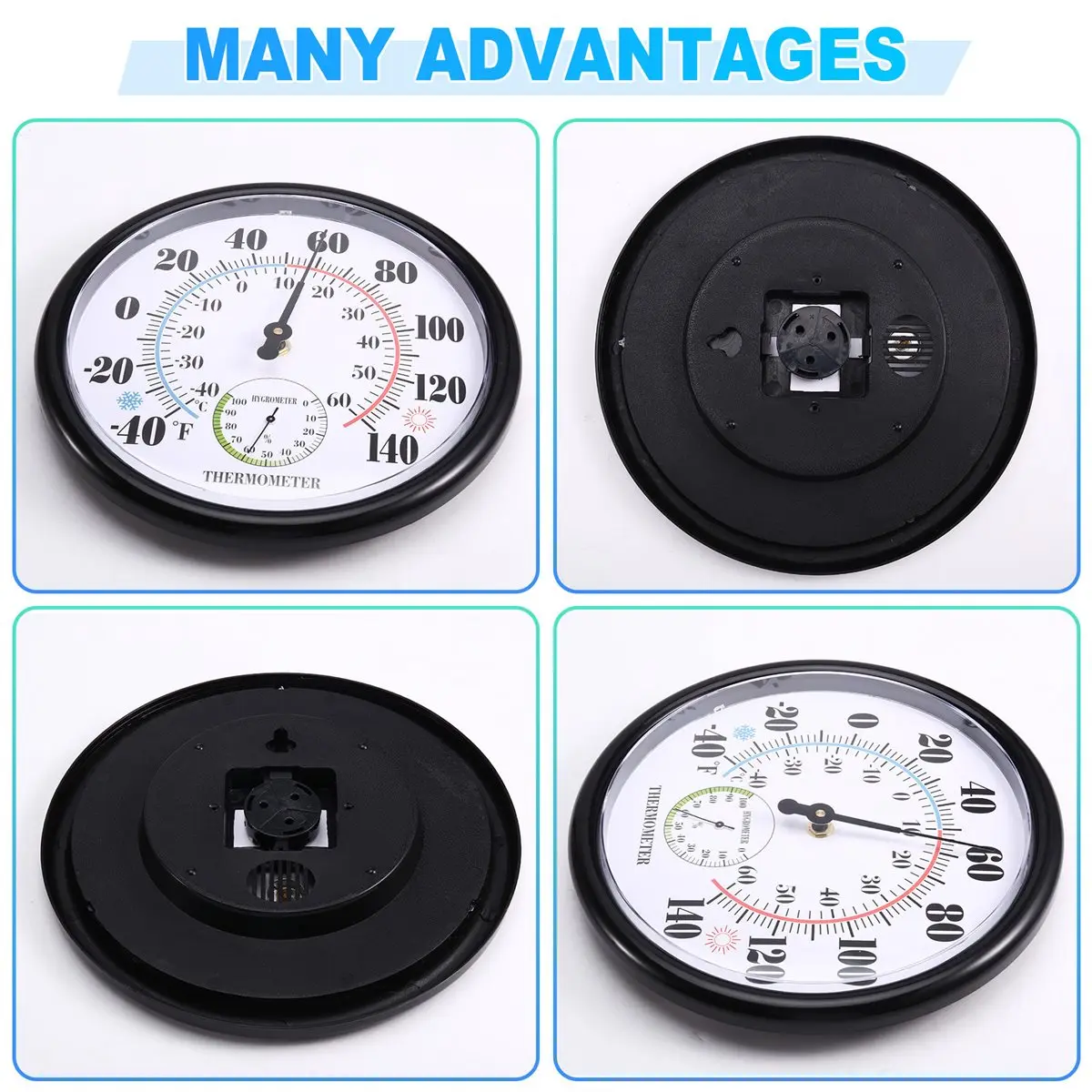 A08I Indoor Outdoor Thermometer Hygrometer, Large 10 Inch Analog Humidity Gauge with Easy-Read Round Dial (-40°F to 140°F)