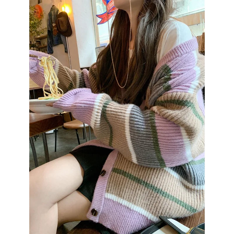 Dzianinowy Kardigan KURTKA Bluzki Sweter Odzież Damska Długi Rękaw Temperament Wszechstronny Wygodny Okrągły Dekolt Modny Nowy Komfort