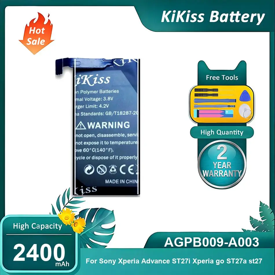 Аккумулятор KiKiss для Sony Xperia Advance ST27i Xperia go ST27a st27,AGPB009-A003,2400 мАч