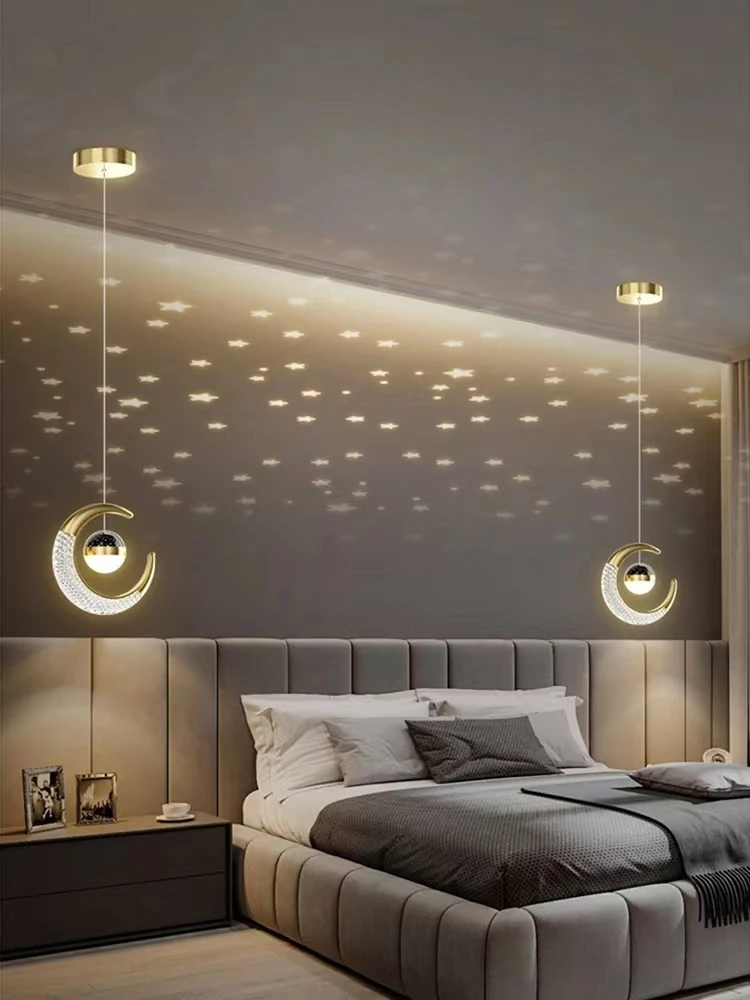 Projector Lamp Bedroom Bedside lamps Moon Star Pendant Lamp Kitchen island Dining living room Background Wall Hanging Lamps