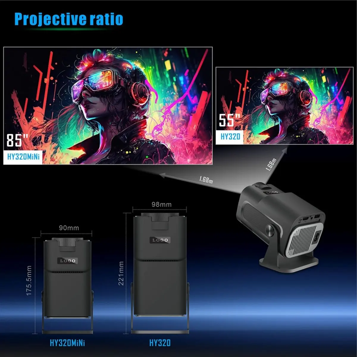 newT77 HY320 Mini Native 720P Android 11 Projector 200ANSI Wifi6 BT5.0 Cinema Outdoor Portable 180° Rotable Projector,US Plug