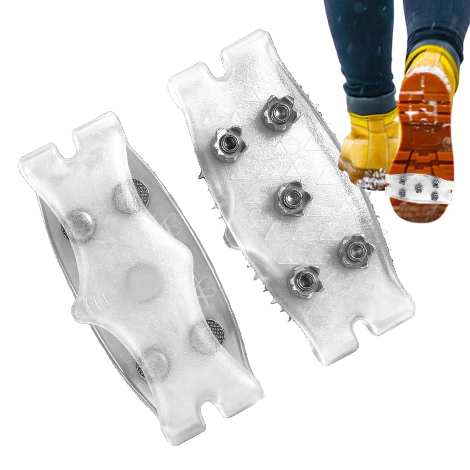 2 Piece Universal Ice Cleats Non-Slip Portable Winter Spikes for Shoes Boots Hiking Rock Climbing Fishing Mountaineering Safety