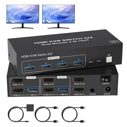 4K 60Hz Dual Display HDMI KVM Switch 2 in 2 out vs HDMI Displayport USB KVM 2x2 Extended/Copy Mode for 2 PC Share dual Monitors