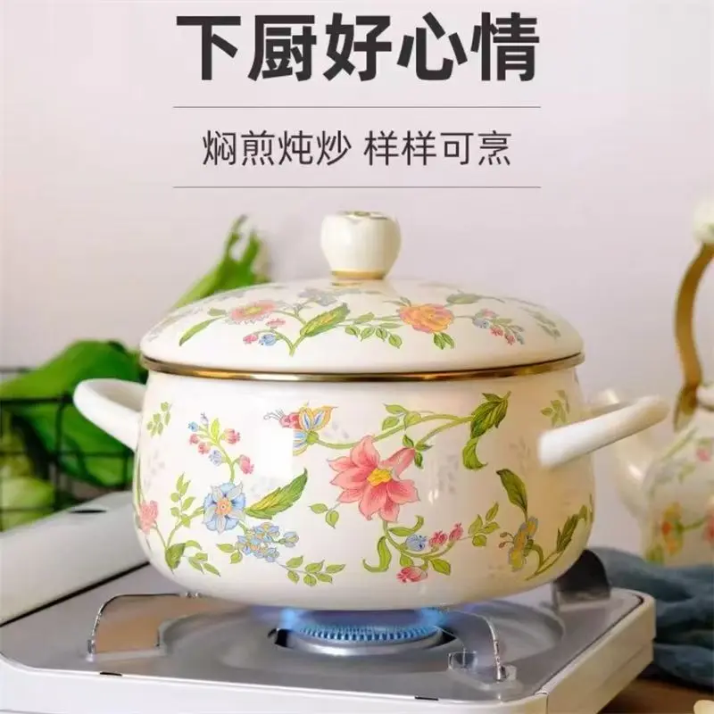Thick Enamel Soup Pot Korean Style Fuji Pot Household Large Stew and Deep Frying Pot Can Be Heated by an Open Flame Induction C
