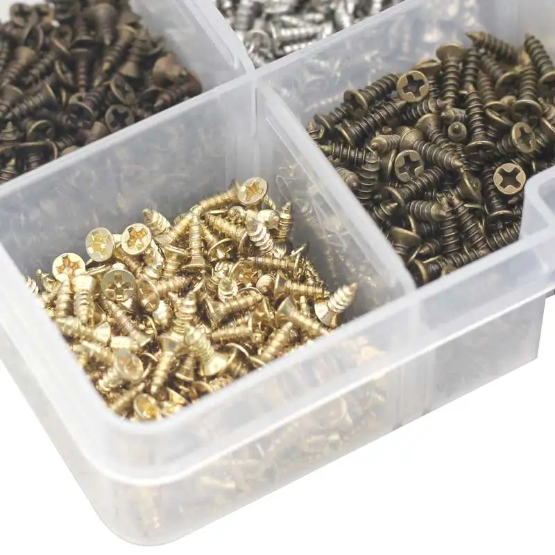 2000Pcs M2 Cross Flat Head Self Tapping Screw Assortment Kit Wood Thread Nail Screw Sets Micro Woodworking Mini Screw 3 color