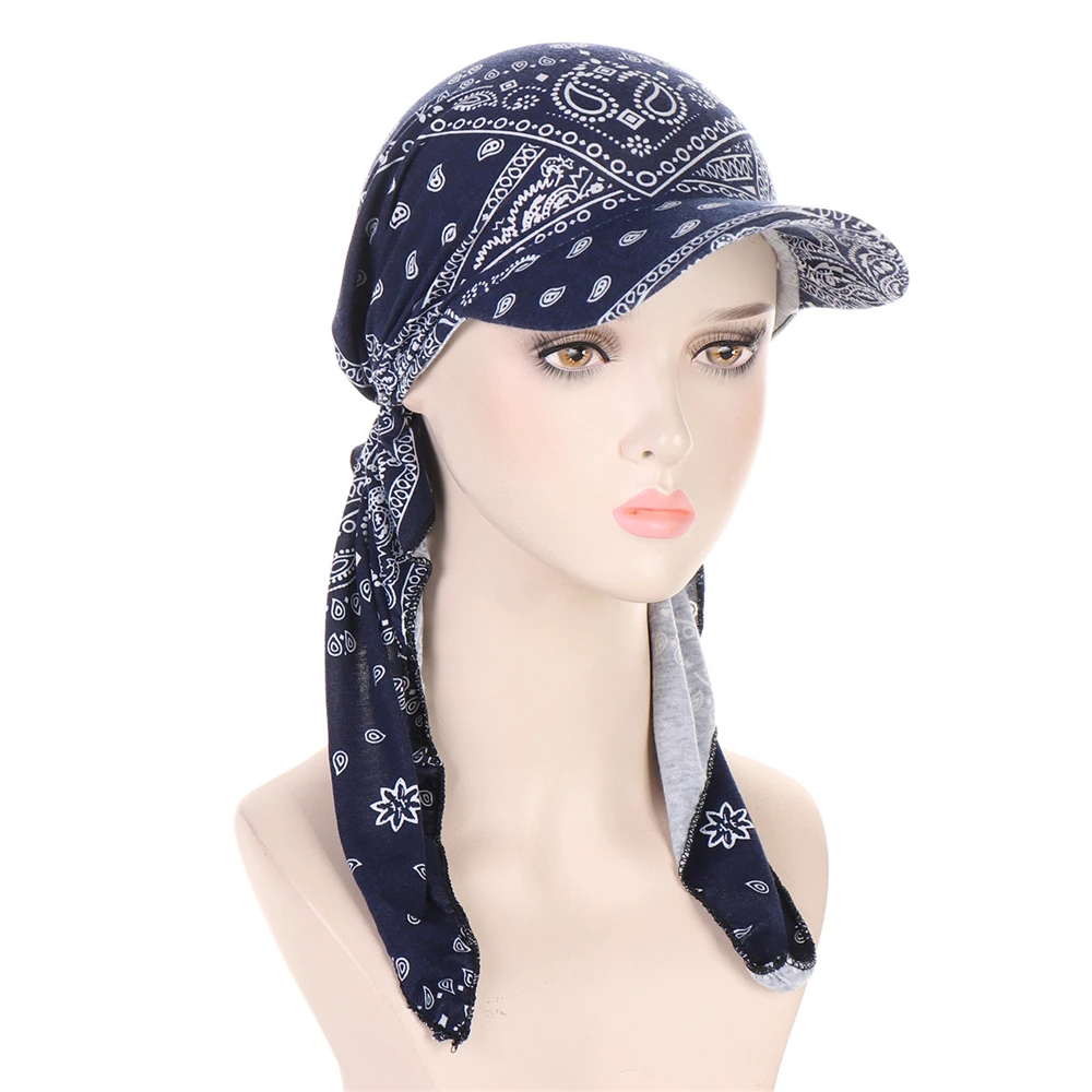 Soft Floral Printed Women Turbante Baseball Cap Wide Brim Sunshade Hats Female Outdoor Caps Scarf Hijab Headscarf Turbante Mujer