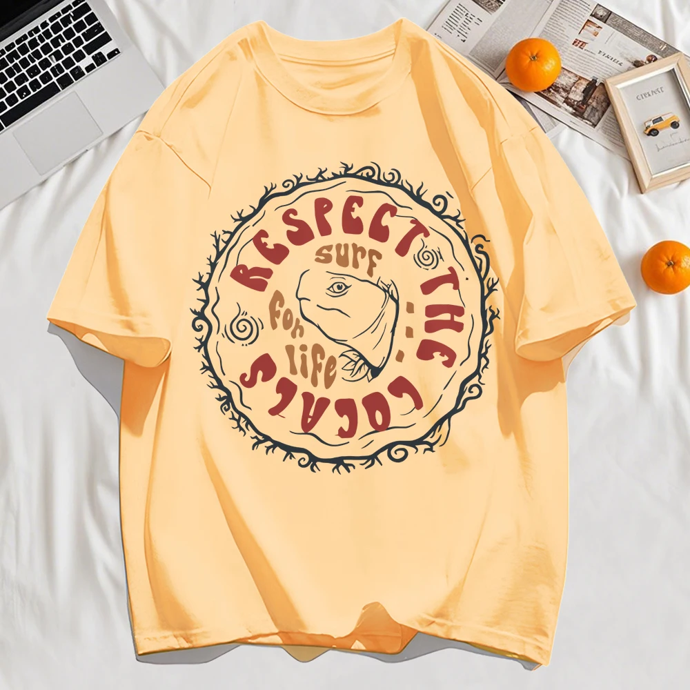 Respect The Locals Surf For Life Print Basics T Shirt Man Hip Hop Tee Shirts O-Neck Casual Short Sleeve Cotton Loose Soft Top