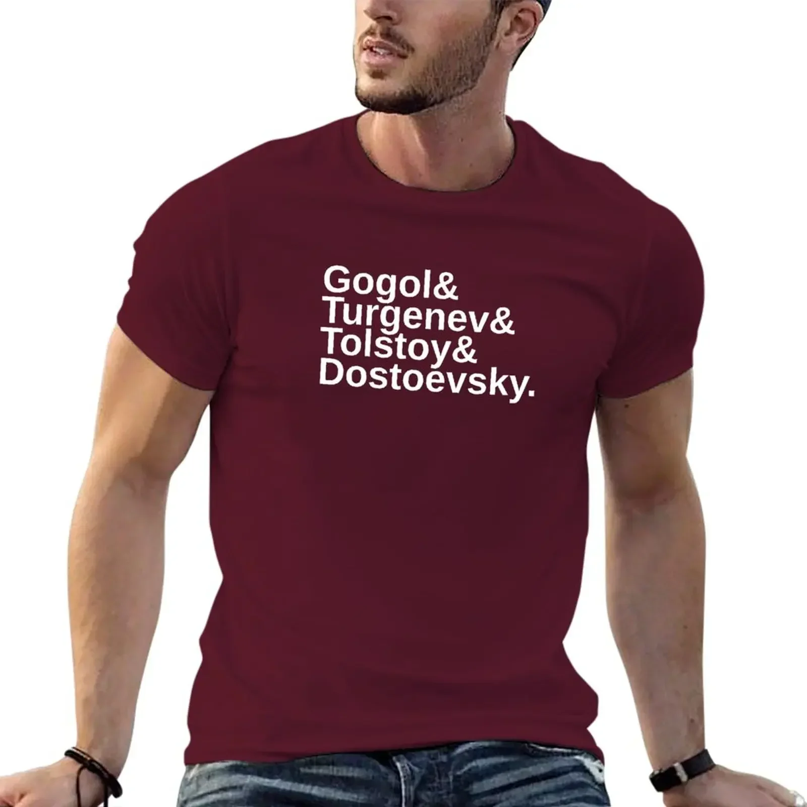 Graphics Tops Tshirts for Men Russian Literature List : Gogol & Turgenev & Tolstoy & Dostoevsky T-Shirt Graphic Men Clothing