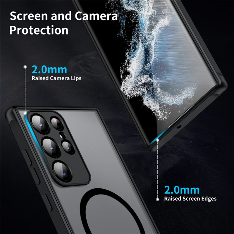 Magnetic Matte Case For Samsung Galaxy A53 5G S23 Ultra S21 Plus S22 FE S30 A71 A52 A52S Luxury Shock Proof Back Cover Capa S23+