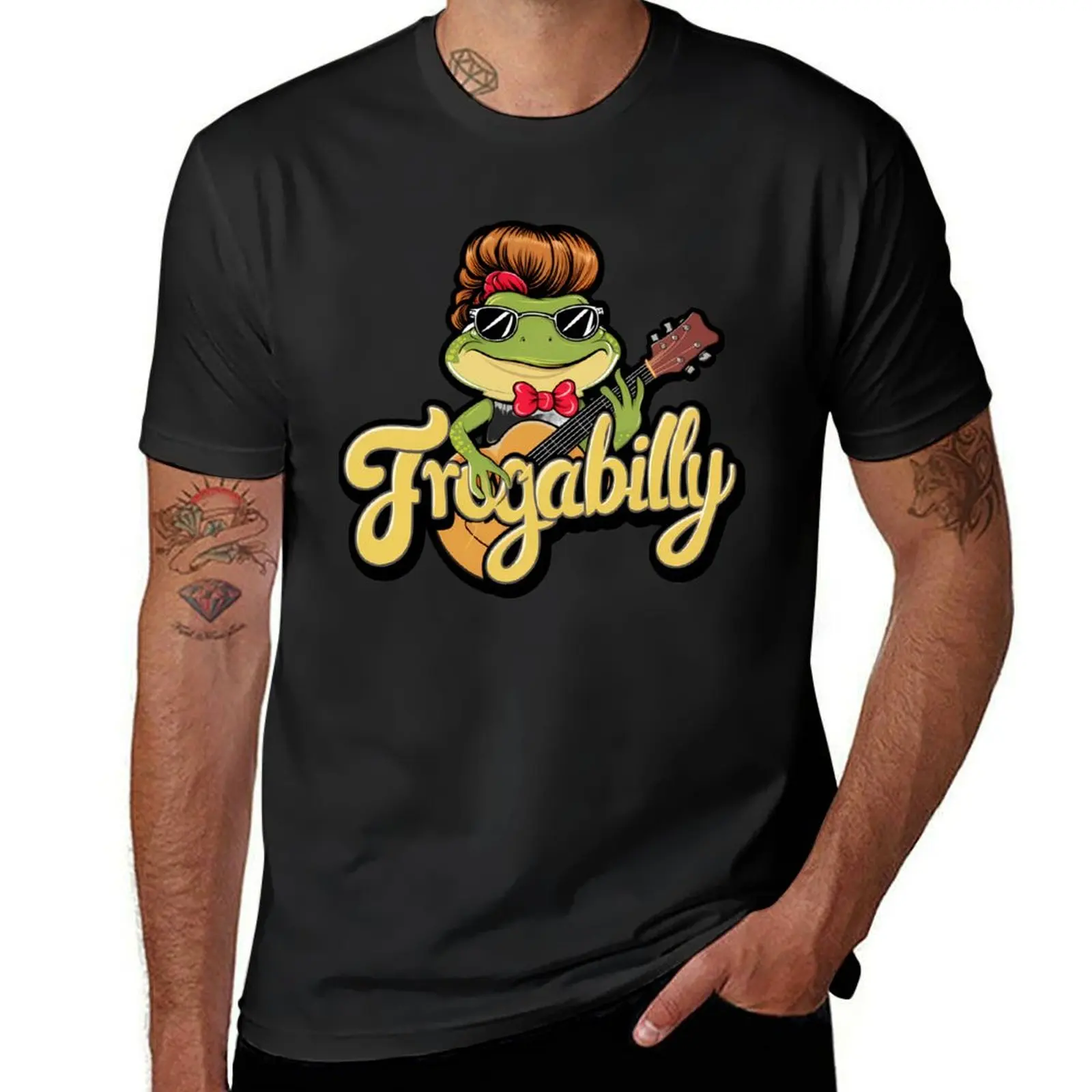 Frog With Sunglasses And Bow Tie Playing Guitar T-Shirt blacks oversized t shirt men