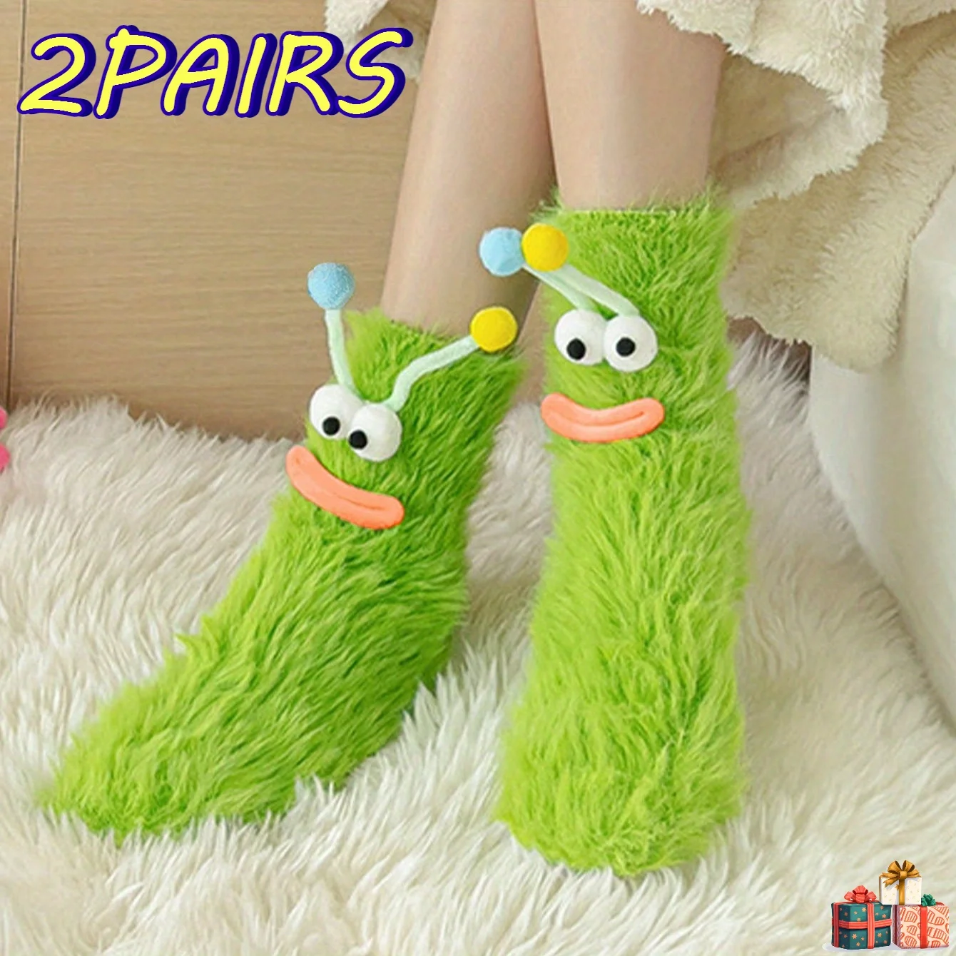 독특하고 유머러스한 못생긴 양말 2개 세트, 부드럽고 편안한 중간 길이 양말, 가을과 겨울에 매일 착용하기에 적합합니다.