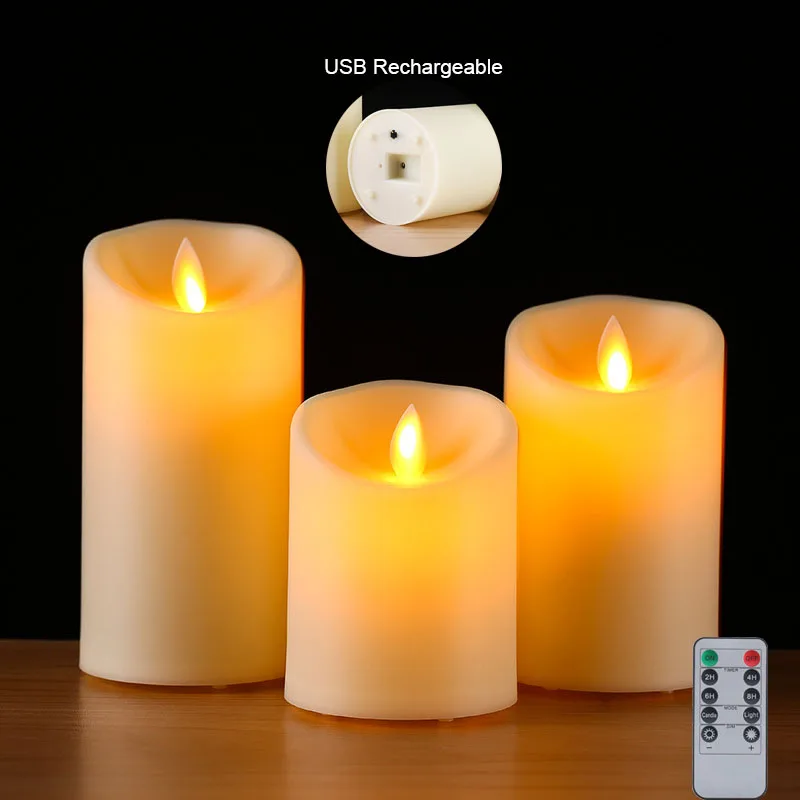 Pair Rechargeable Flameless Votive Candles Battery Operated USB Pillar Candle &Remote and Timer, DIY Real Wax LED Window Lamp