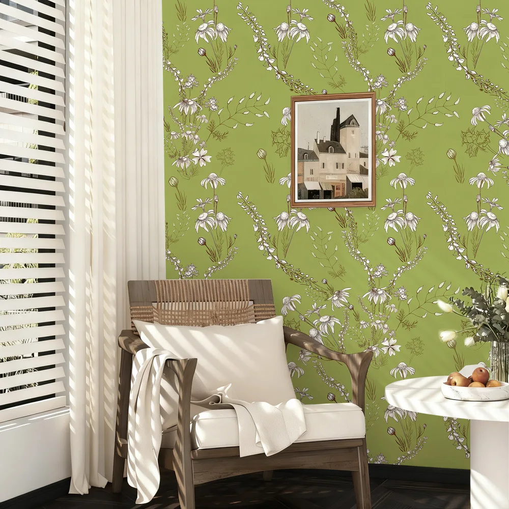Green Vintage Floral Wallpaper Peel and Stick Self Adhesive Removable Wildflower Botanical Contact Paper for Bedroom Living Room