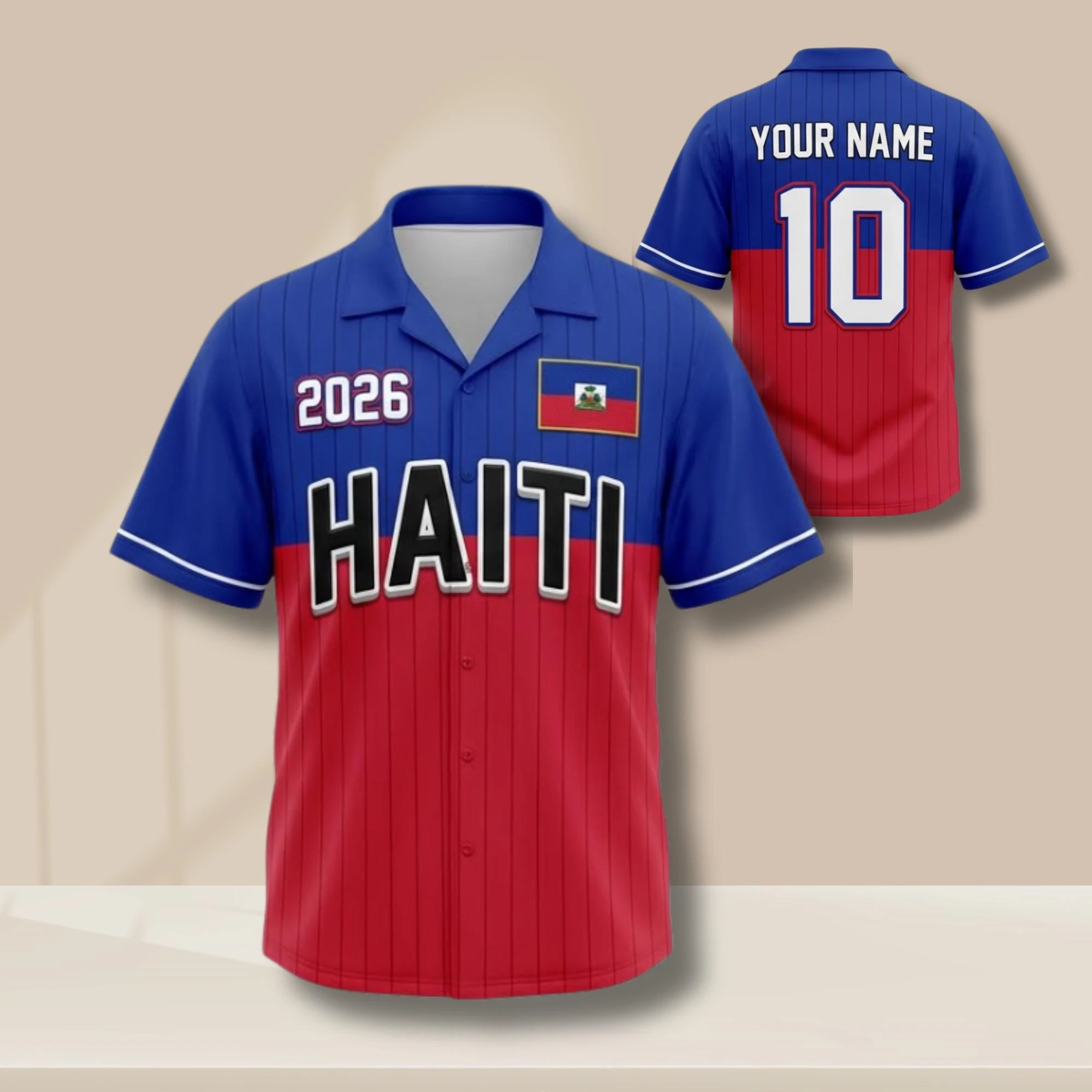 

Новая футболка с индивидуальным именем и номером в стиле Гаити, гавайская рубашка на пуговицах, одежда для футбольных болельщиков, персонализированная командная форма.