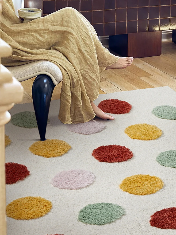 Modern Simple Child Room Carpet Cute Dot Colorful Bedroom Carpet Winter Warm Plush Area Rug for Living Room Non Slip Bedside Mat