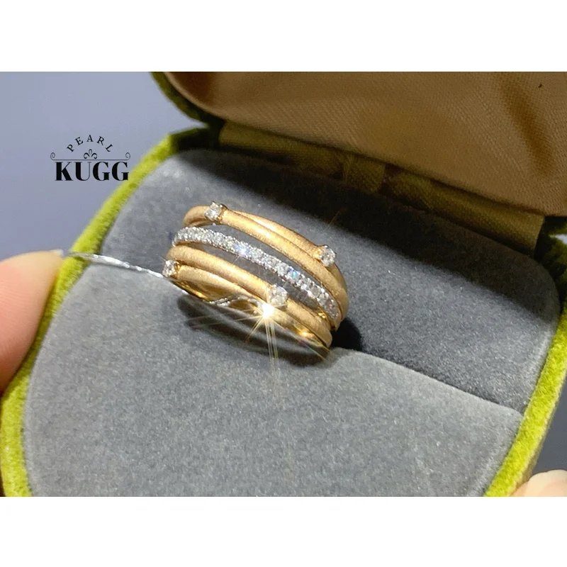 

KUGG 100% 18K Yellow Gold Rings Elegant Style 0.25carat Real Natural Diamond Engagement Ring for Women High Wedding Jewelry