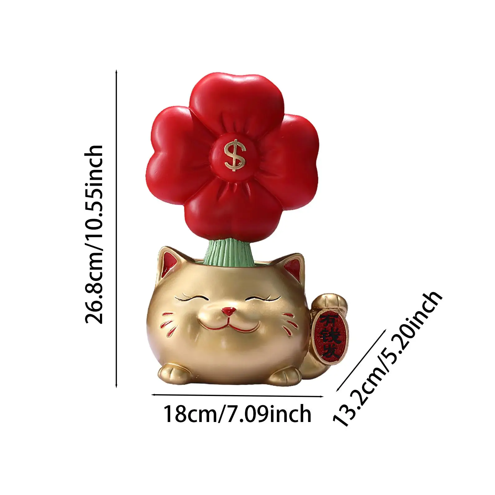 Estatuilla de gato de la suerte con decoración de flores Feng Shui para oficina, entrada, Hotel