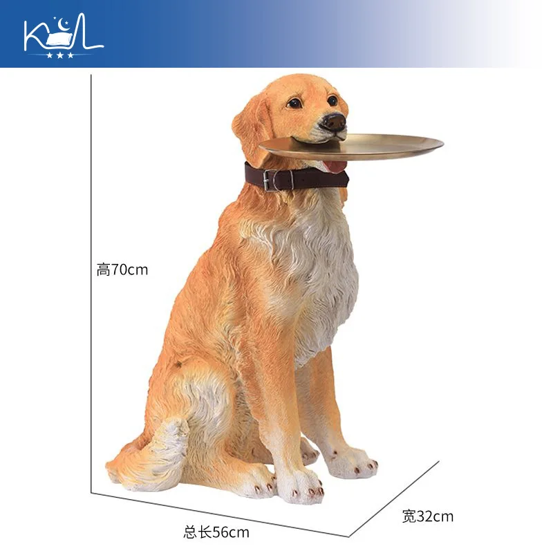 Large Golden Retriever Floor Statue, Resin Dog Sculpture for Living Room TV Cabinet Decor, Light Luxury Home Ornament
