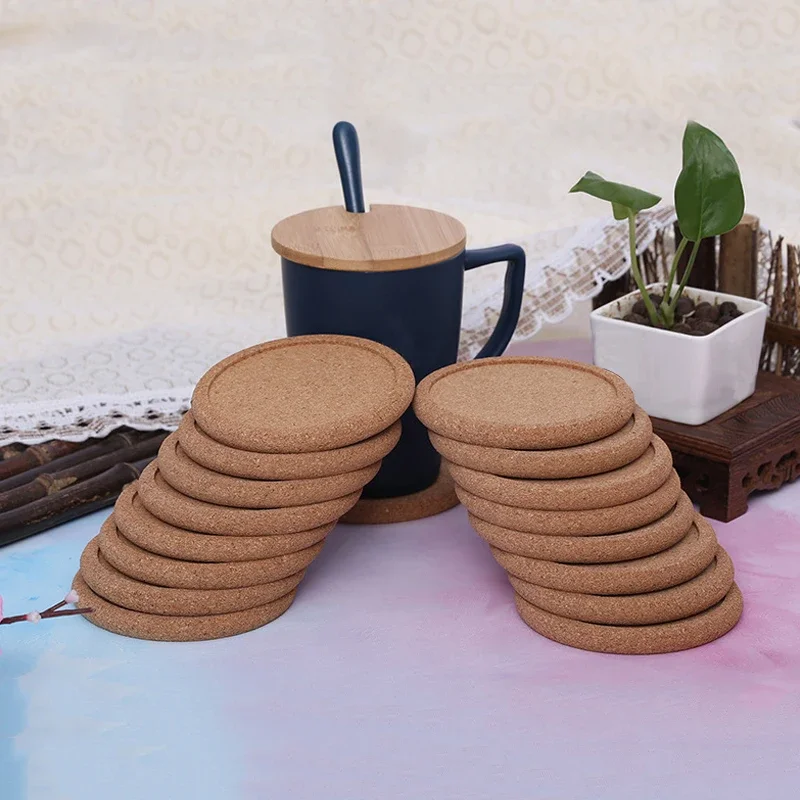 2Pcs Round Cork Coasters Set Coffee Cup Mat Drink Tea Pad Placemats Wine Table Mats Decor Heat Insulation Pot Holder Mats Desk