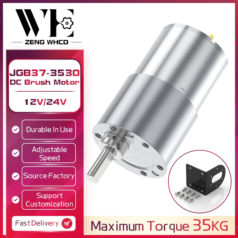 JGB37-3530 Reversible Geared Motor 12v24v 4RPM~1587RPM High Torque All Metal Gearbox Eccentric Output Shaft Micro DC Brush Motor