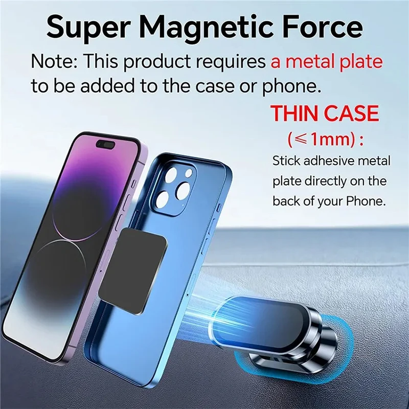 Magnetic Car Phone Holder Rotatable Mini Strip Shape Stand For Huawei Metal Strong Magnet Gps Car Mount For Iphone 15 Xiaomi14ei