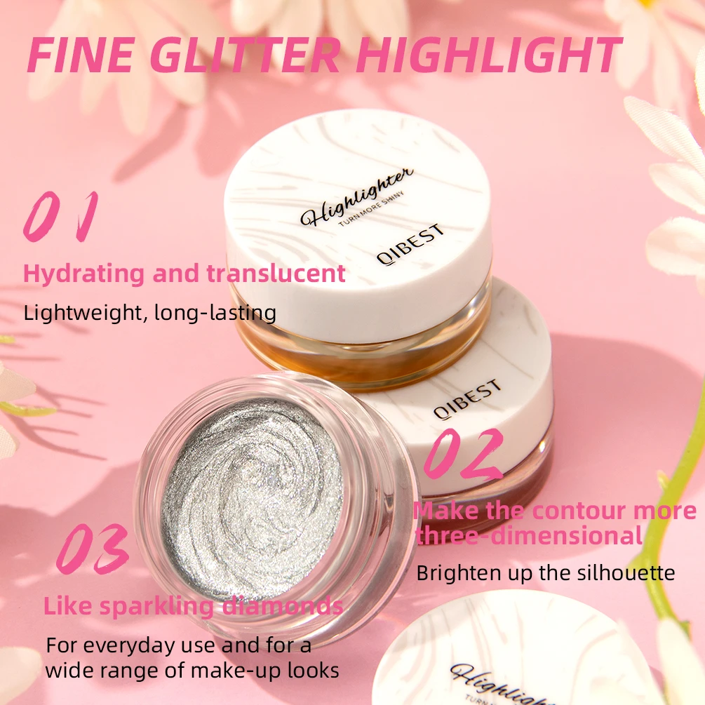 QIBEST Shimmer Glitter Highlighter Cream Eye Shadow Silkworm Gold Face Contour Bronzer Brighten Body Highlight Iluminador Makeup