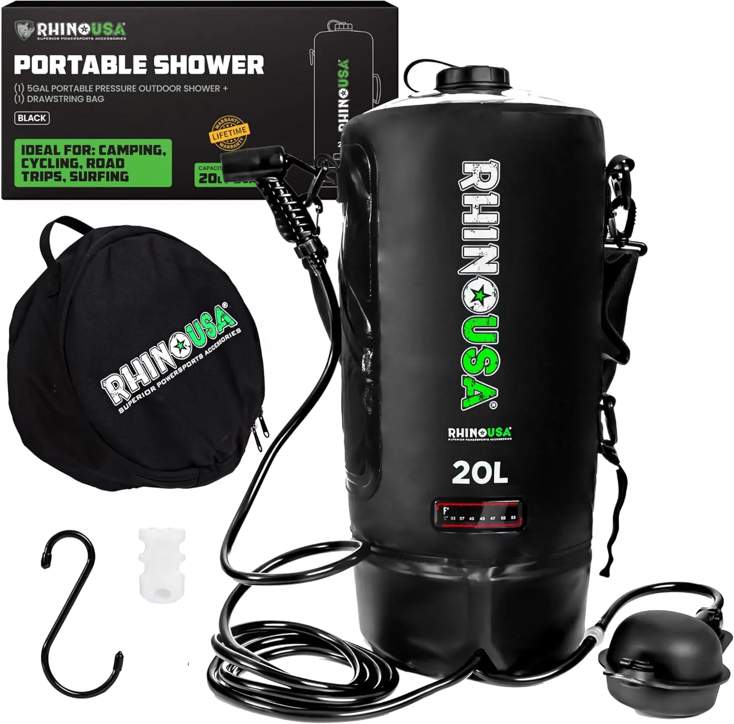 

STLF DZ WJW Advanced 5 Gal / 20L Portable Solar Camp Shower - Essential for Camping, Festivals, Overlanding, Beach Trips, Outdoo