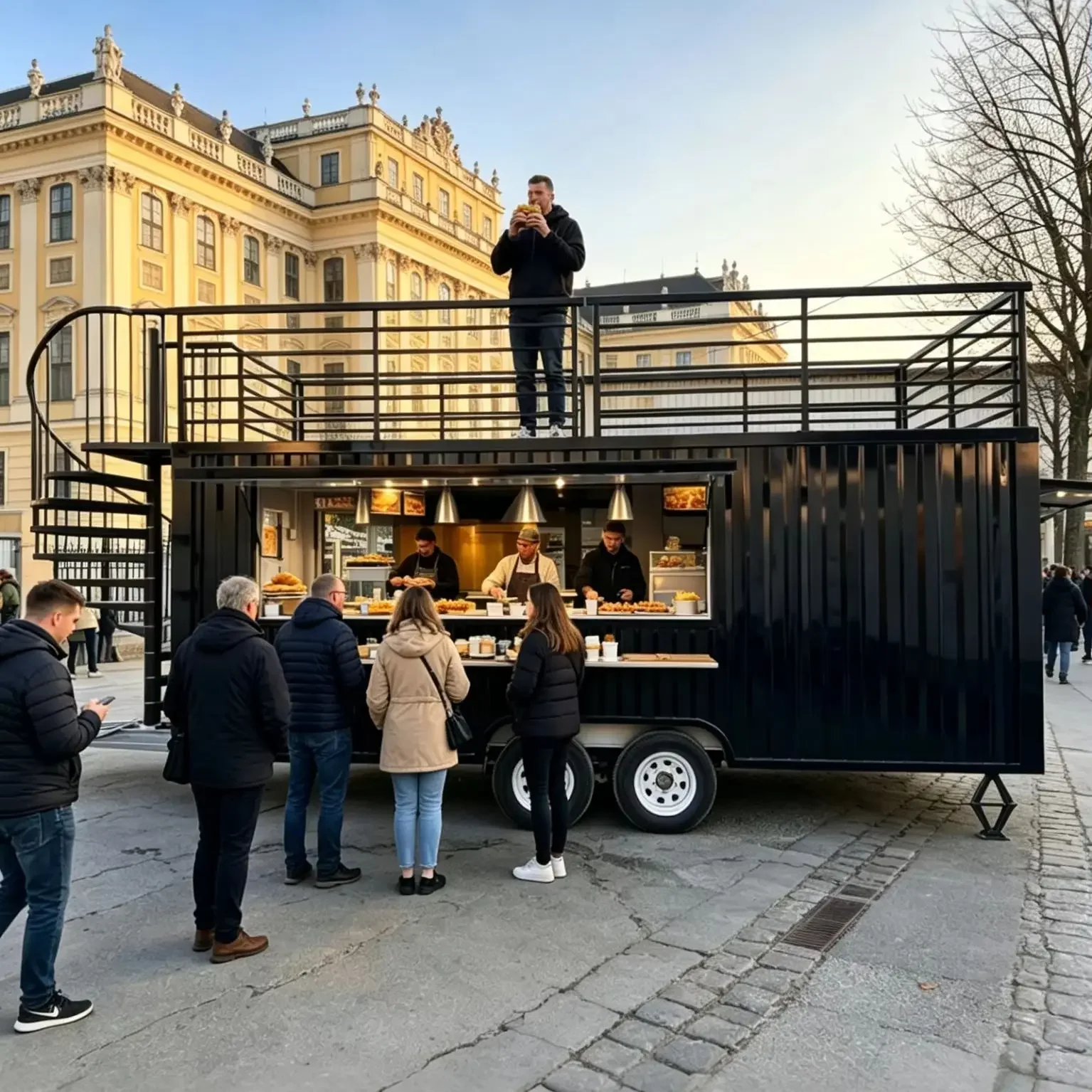 Customizable Black Container Duplex Concession Trailer 2-Axle Commercial Cart for Restaurant Pop-up Food & Beverage Business