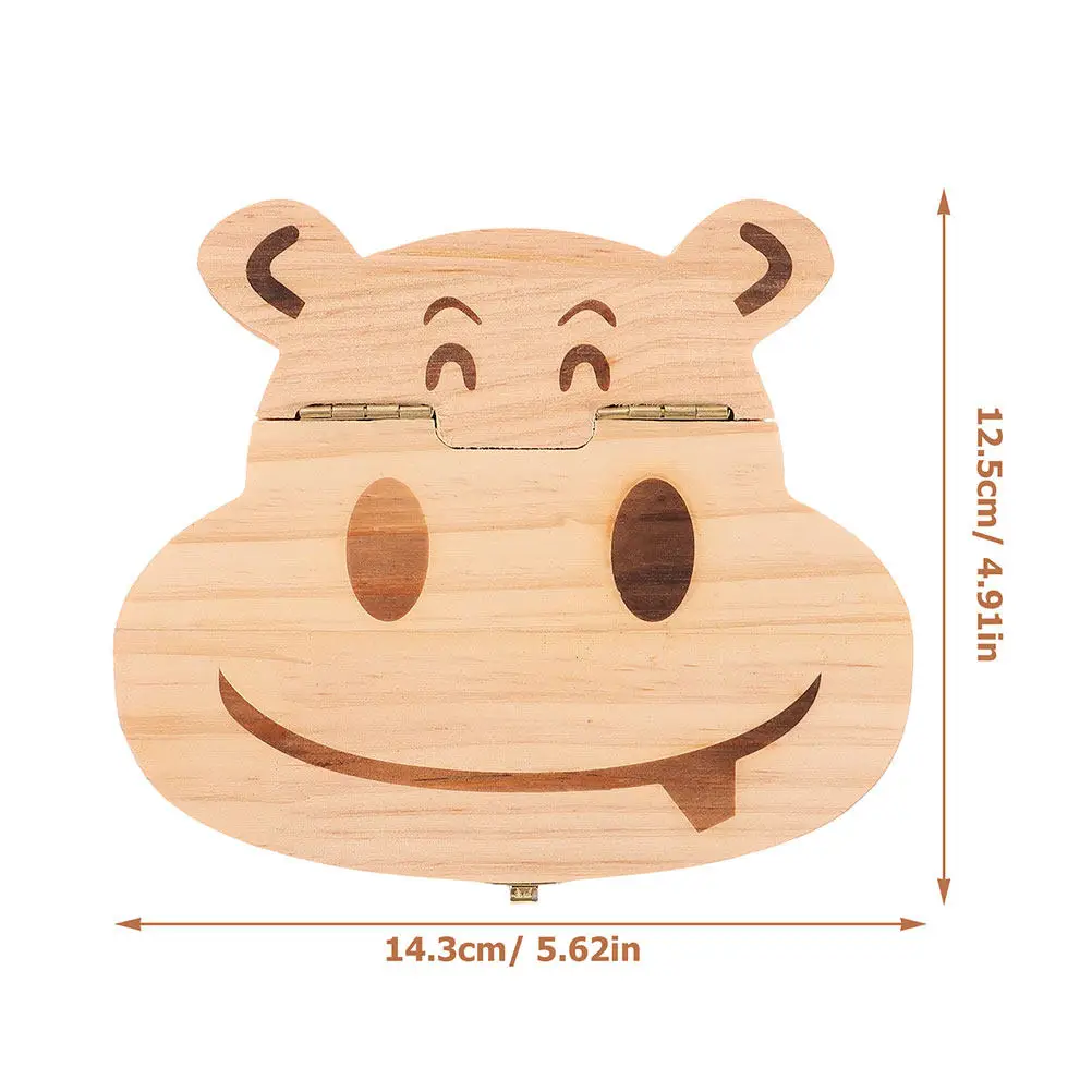 2Set Wooden Baby Tooth Keepsake Box Hippo Shape Kids Tooth Storage Organizer First Lost Teeth Holder Baby Teeth Container