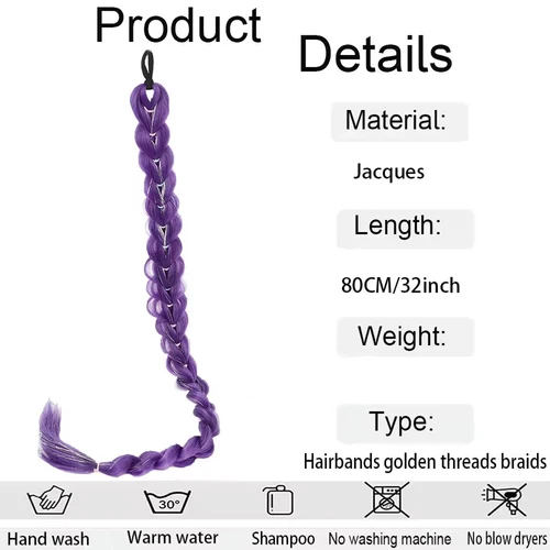 Imagen 2 del producto Peluca trenzada morada sintética extralarga de 32"" | Metálico brillante | Peluquín de disfraz de Navidad para niños - Colección Rumi