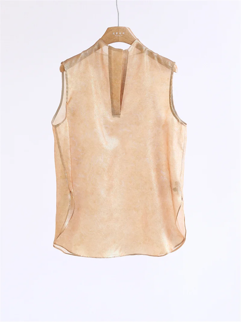 

Ретро-жилет из шелка с золотым напылением, сертифицированный OEKO-TEX, комфортный, легкий, летний, прямого кроя, для женщин