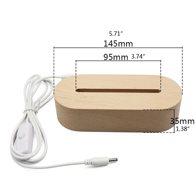 DC 5V Lamp Holder Dual Use Oval Wood Led Base Powered by AAA Battery USB Warm Cold Light for Custom 3D Acrylic Glass Laser Lamp