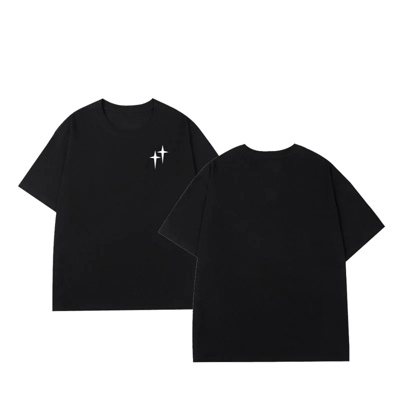 

American casual four-pointed star letter print round neck short-sleeved T-shirt mens loose T-shirt