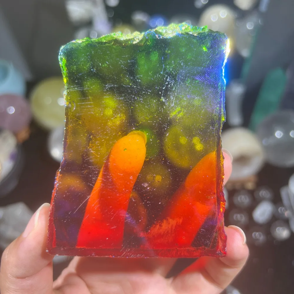 

1pc Rainbow Aura Colorful Quartz Slice- Red, Yellow, and Green Crystal Slice- Ideal for DIY Jewelry, Home Collection Decor