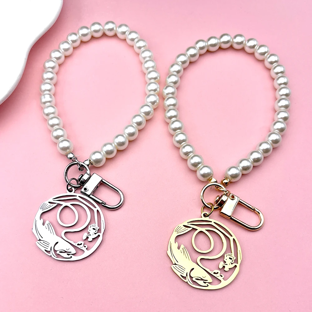 Schwimmen Angeln Nette Schlüssel Ring Für Männer Frauen Edelstahl Silber Farbe Perle Sport Weibliche Tasche Hängen Schlüsselhalter Schmuck