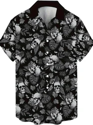 Y2k Button Shirt Gothic Black Skull Print For Men/Women Unisex Shirts Summer Short Sleeve Shirt Hiphop Streetwear