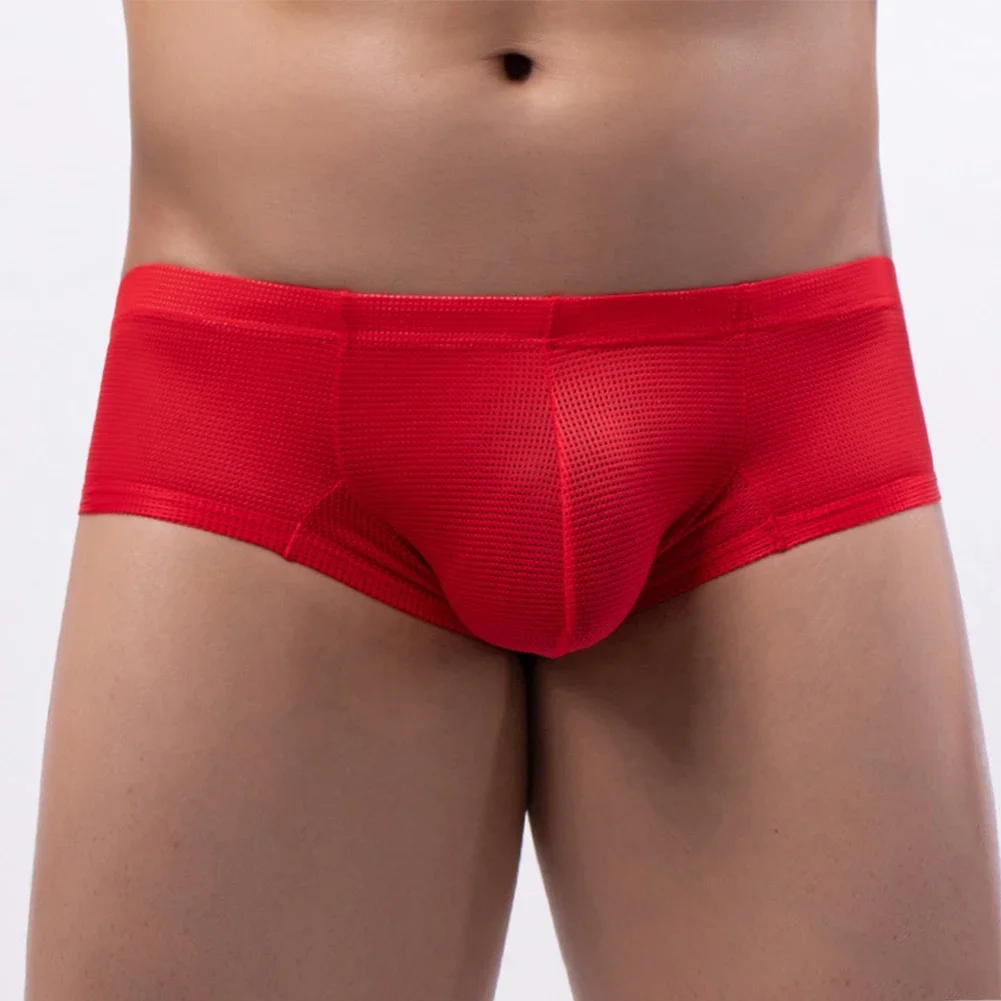 

Briefs Men Half Hip Wrap Thong Underwear Men's Sexy Low Waist Bikini Briefs Soft Pouch Nylon Lingerie Rose Red