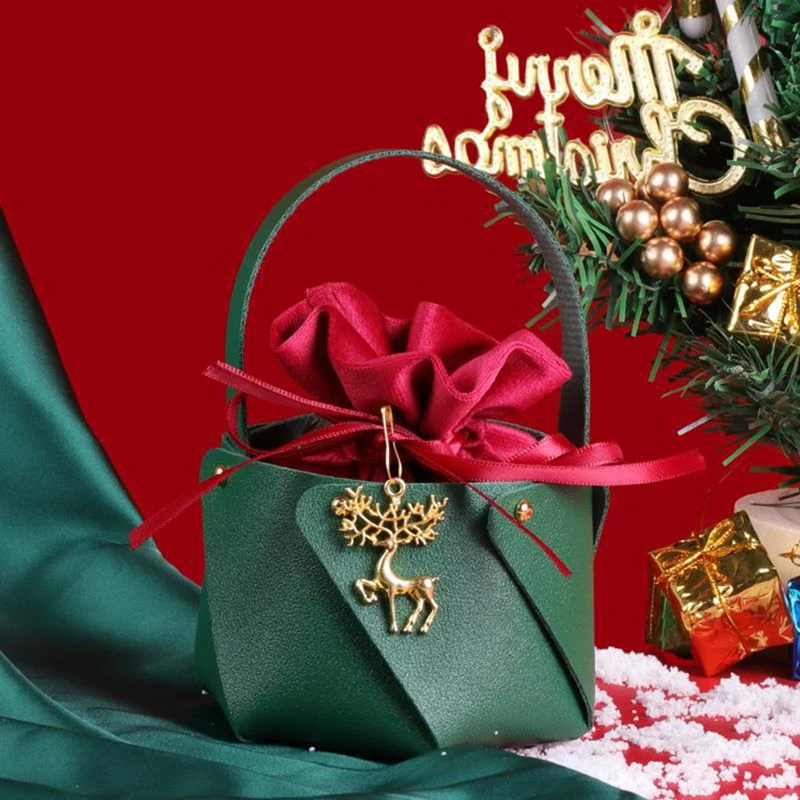 Red And Green Candy Handle Bag Christmas Tree Home Furnishing Desktop Decoration New Year Gift Bag