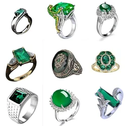 Stainless Steel Ring For Men Fashion Personality Green Zircon Finger Ring Male Party Jewelry