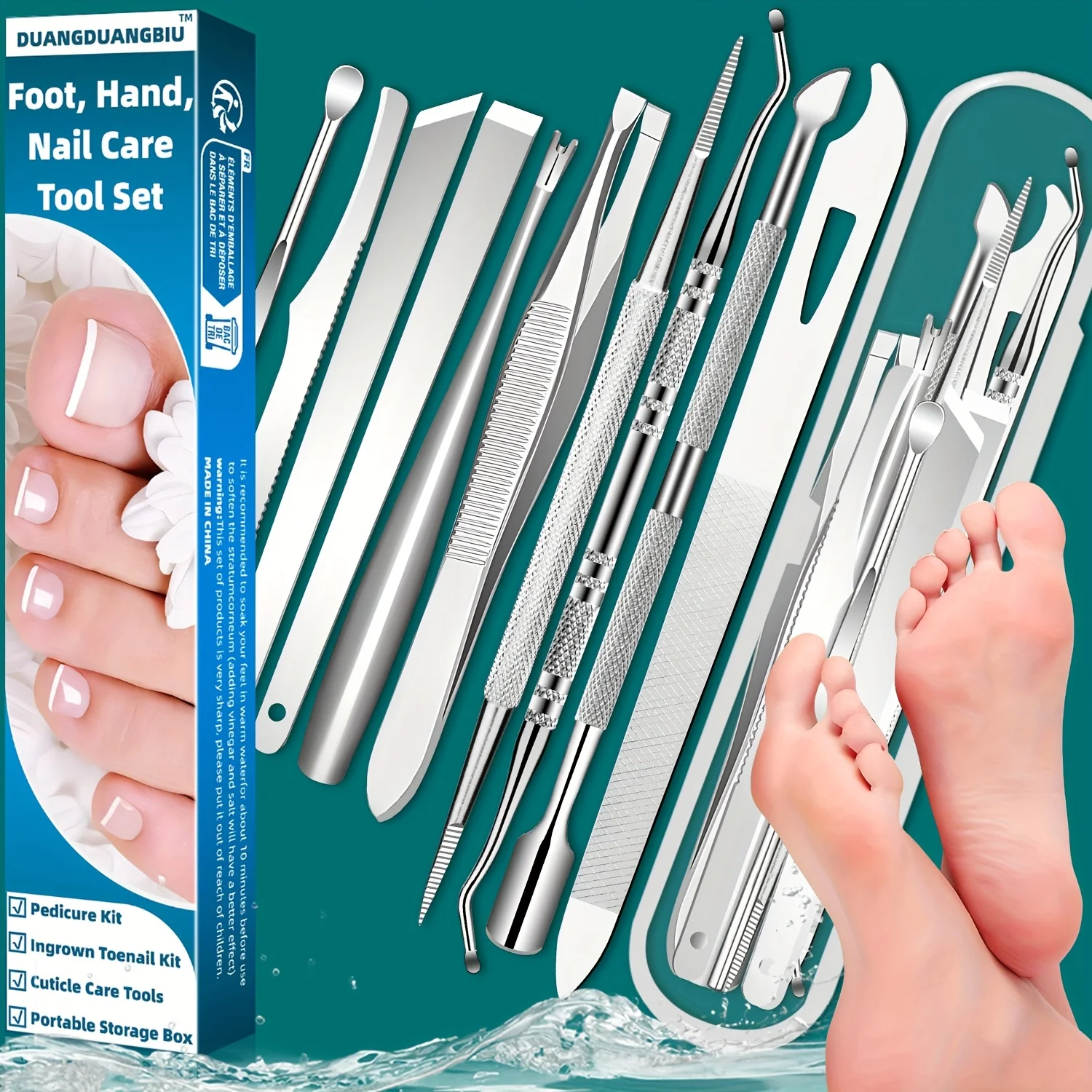 

10pcs Stainless Steel Pedicure Manicure Kit Odorless Portable Storage Box Toenail Cuticle Care Gift Nail Essentials