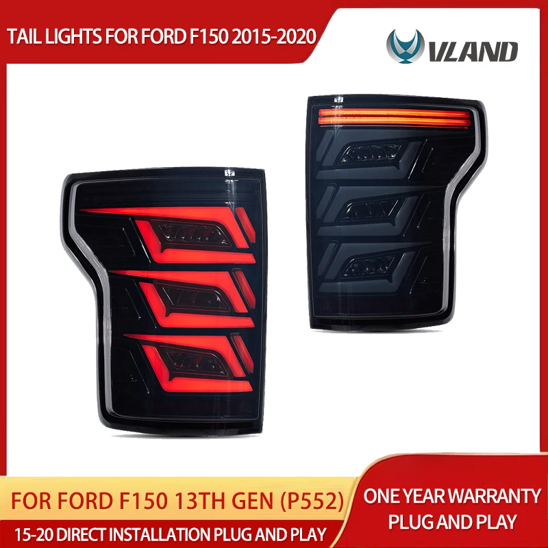 

15-20 F150 13th Gen P552 Vland LED Tail Lights Smoked with Sequential Red Turn Signal Rear Lamp Upgrade