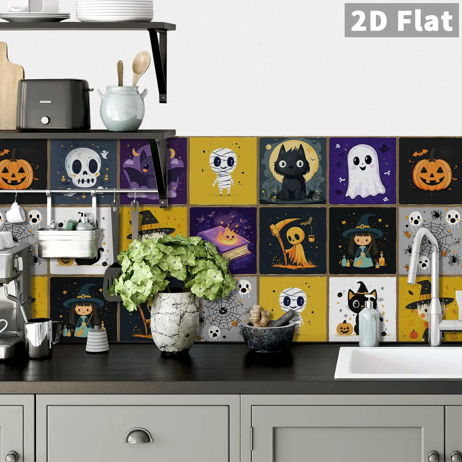 

Cute cartoon Halloween elements ceramic tile stickers for bathroom, kitchen, living room, self-adhesive decorative stickers