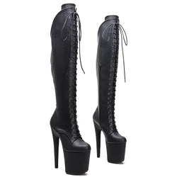 Leecabe  20CM/8inches new design super high heel  platform boots model nightclub  knee high boots 5B