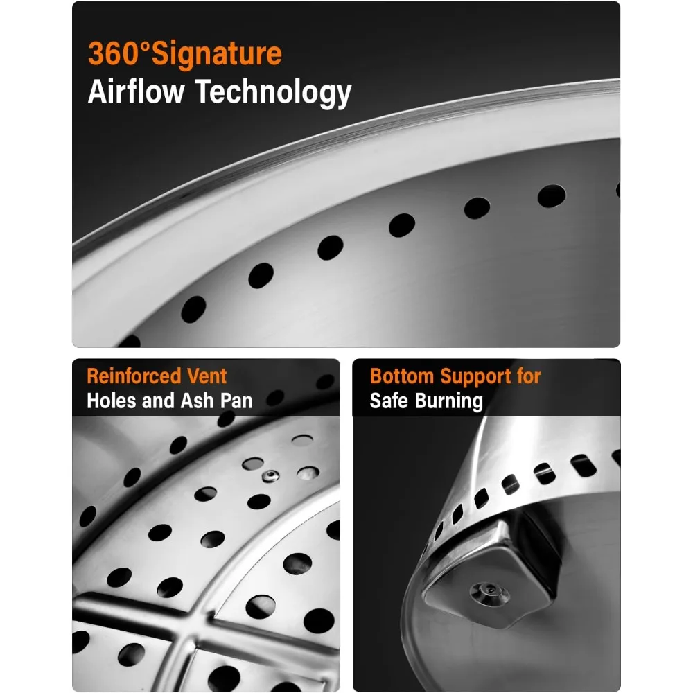 حفرة نار خارجية بدون دخاني - 304 ستانلس ستيل، 27 بوصة، مقلاة رماد قابلة للإزالة، فضي، مناسبة للاستخدام في الفناء الخلفي