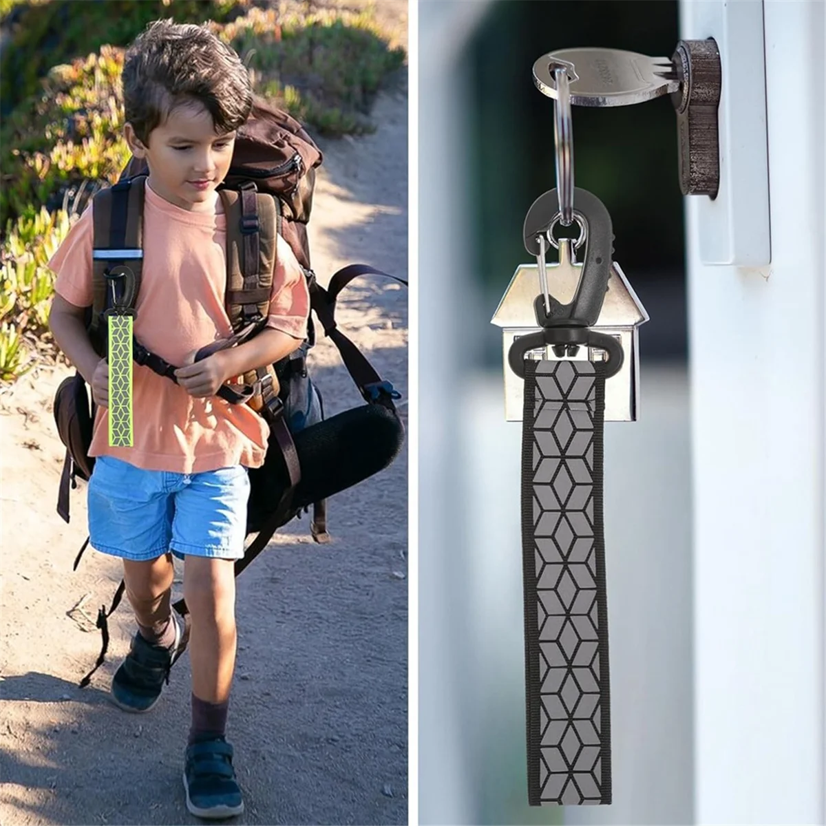 リフレクター安全ストリップペンダント,バックパック用キーホルダー,衣類,サイクリング,6個